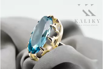 Пръстен Аквамарин 14K жълто злато Винтидж стил vrc253y